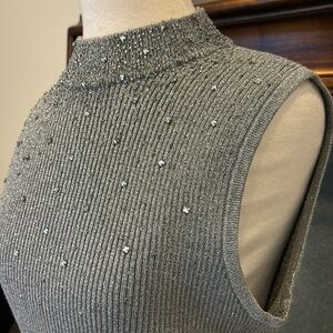 Vintage Sideffects of California Womens Grey Metallic ribbed top Size Large